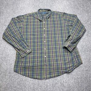 Vintage Ralph Lauren Shirt Mens 2XL XXL Plaid Green Blue Classic Long Sleeve